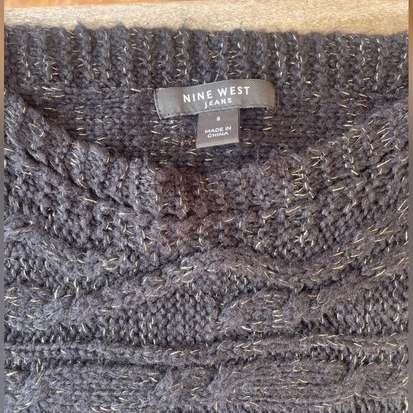 Nine West Jeans Sweater, Black Knit Sweater with Gold Metallic Mesh, Size S - Picture 8 of 9